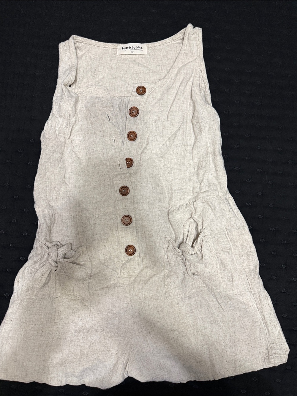 Impressions Beige Linen-Blend Button Front Romper